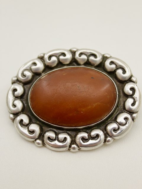 Grann & Laglye 830 silver brooch  with amber sold