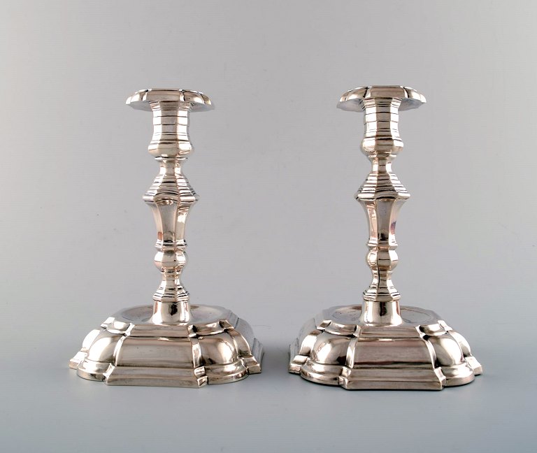 Jens Sigsgaard, a pair of Rococo style candlesticks, silver. 1940s.
