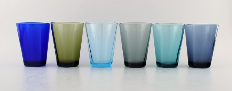 Kaj Franck (Finnish, 1911-1989) Nuutajärvi Glass Works, Finland, art glasses. 
Six drinking glasses of different colors.