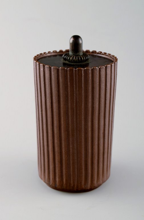 Arne Bang, ceramic jam jar with bronze lid.