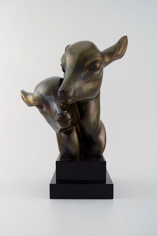 M. LEDUCQ (1879-1955) French sculptor. Art Deco Bronze figurine of two young 
deer.