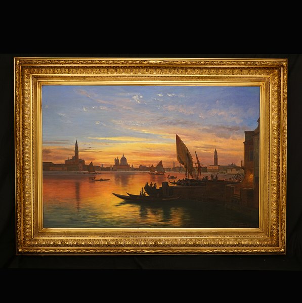 Carl Frederik Aagaard, 1833-95, Venice at dusk. Oil on canvas. Signed and dated 
1881. Visible size: 78x119cm. With frame: 108x149cm