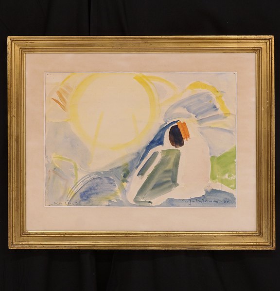 Samuel Joensen-Mikines, 1906-79: Aquarell, "Morgen". Signiert und datiert 1960. 
Lichtmasse: 41x51cm. Mit Rahmen: 46x56cm