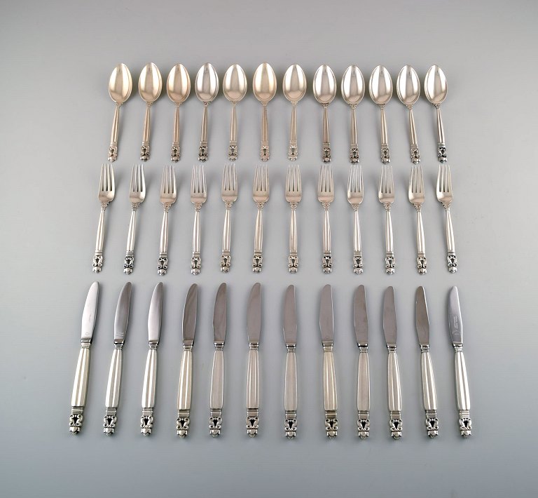 Georg Jensen "Acorn" Complete luncheon service for twelve people. Sterling 
silver.