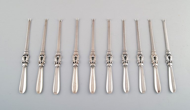 Georg Jensen. Sterling (925). Acorn. Set of ten lobster forks.
