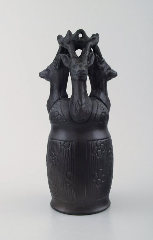 Hjorth Denmark, Art Nouveau vase in terracotta, deer.