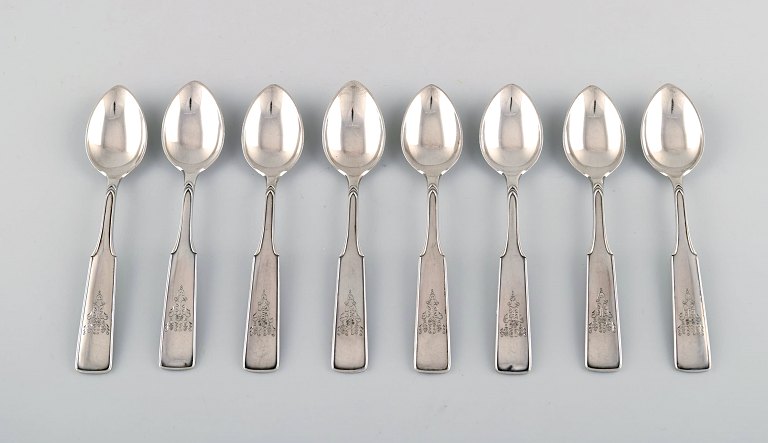 Hans Hansen silverware number 2. Set of 8 coffee spoons in all silver. 1937
