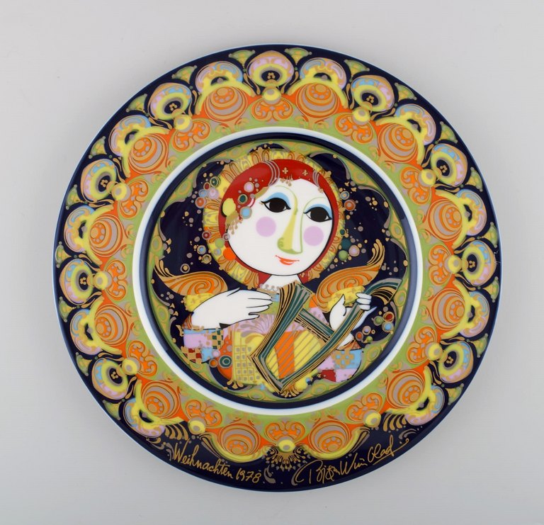 Rare hand painted Rosenthal Bjørn Wiinblad Christmas plate from 1978. "Angel 
with harp".
