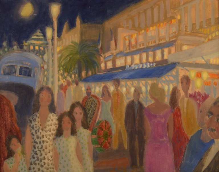 Anni Løgstrup: danish artist born 1912.
View of the French Riviera. Evening in Nice. Oil on canvas.