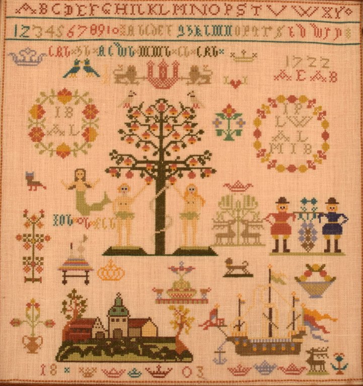 Danish name cloth (embroidery). Dated 1803.
