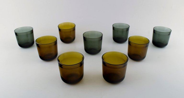 Kaj Franck (Finnish, 1911-1989) Nuutajärvi Glass Works, Finland, art glasses. 9 
mouth blown drinking glasses of different colors.
