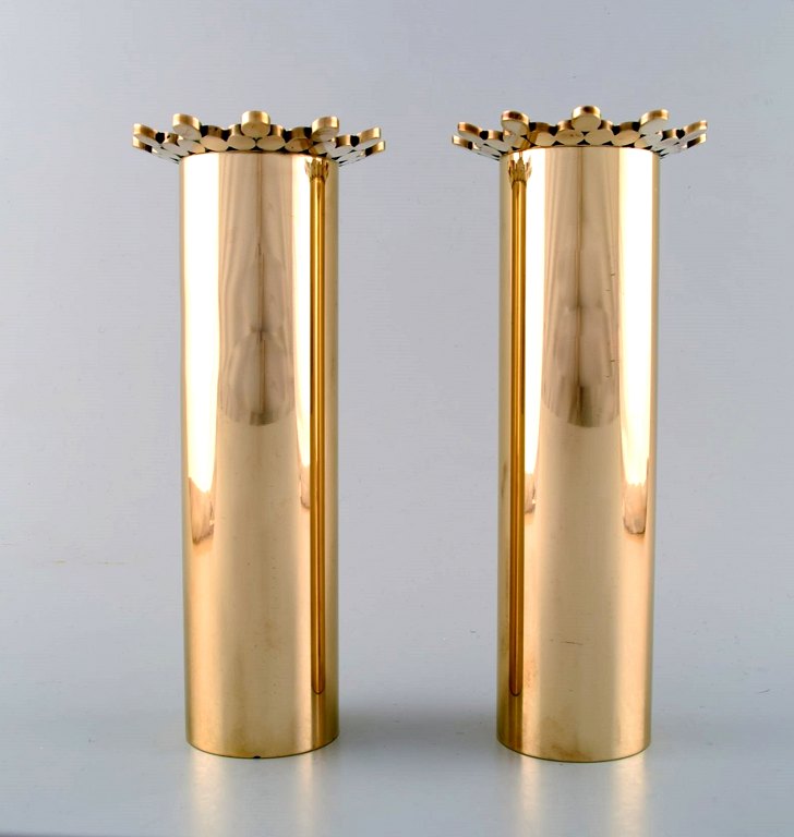 A pair of brass vases designed by Pierre Forsell for Skultuna (Sweden) in the 
1950