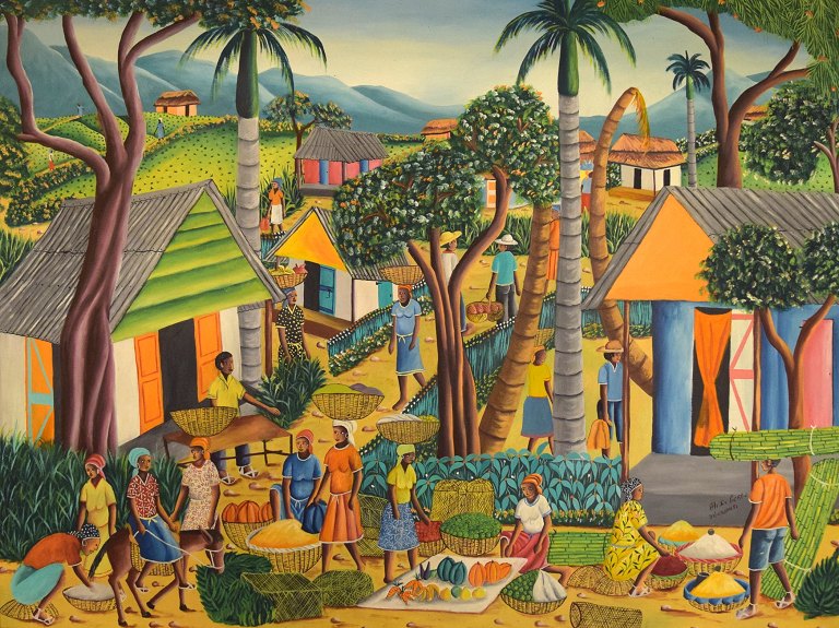 Alix Pierre, Haitian artist. Naivist school. Oil on canvas.
