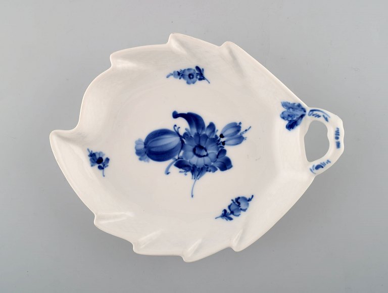 Blue flower braided leaf-shaped dish from Royal Copenhagen.
