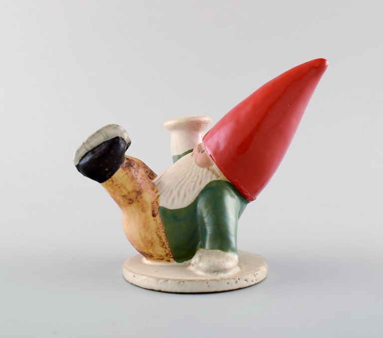 Rare Lisa Larson candlestick for Gustavsberg. Santa on skates. Glazed stoneware. 
1995.