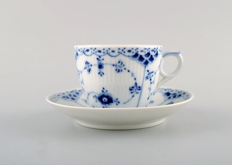Royal Copenhagen Blue Fluted Half Lace Coffee cup and saucer.
Number 1/756.