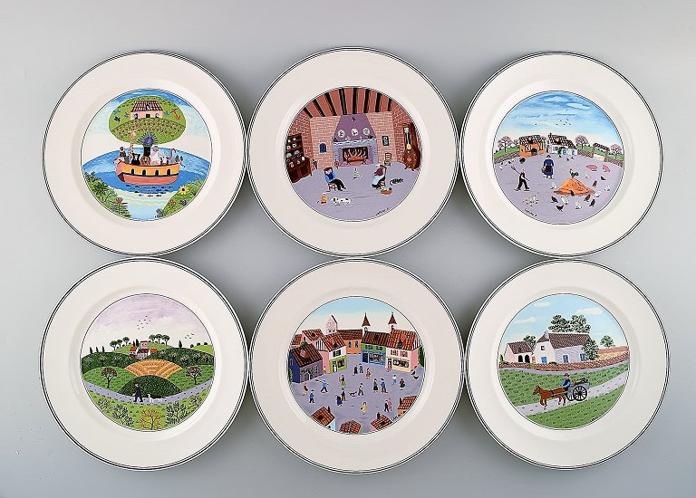 Villeroy & Boch Naif dinner service in porcelain. A set of 6 dinner plates / 
cover plates decorated with naivist motifs.