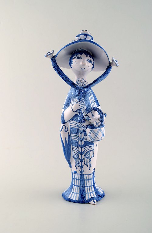 Bjørn Wiinblad unique ceramic figure. "Autumn" in blue "Seasons" Signed and 
dated. 1989.