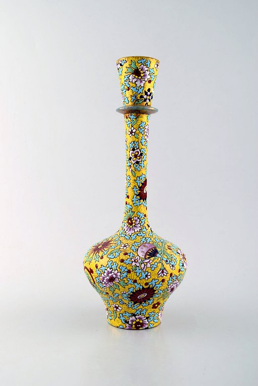 Delphin Massier for Vallauris. narrow necked unique art nouveau vase in glazed 
ceramics.