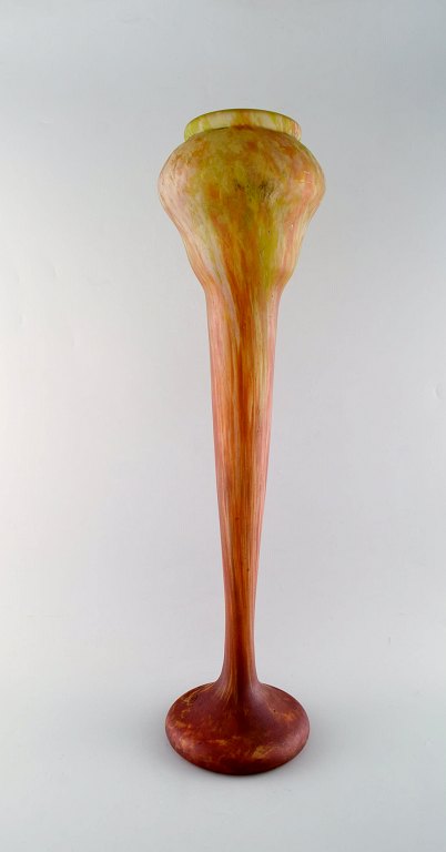 Very large Daum Nancy Pâte de verre vase. Art nouveau. Beautiful colors in red, 
yellow and green shades. Ca. 1910.
