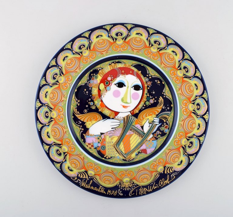 Rare hand painted Rosenthal Bjørn Wiinblad Christmas plate from 1978. "Angel 
with harp".
