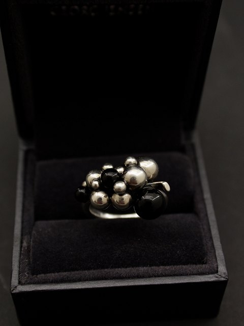 Georg Jensen sterling silver Moonlight Grapes ring with black onyx sold