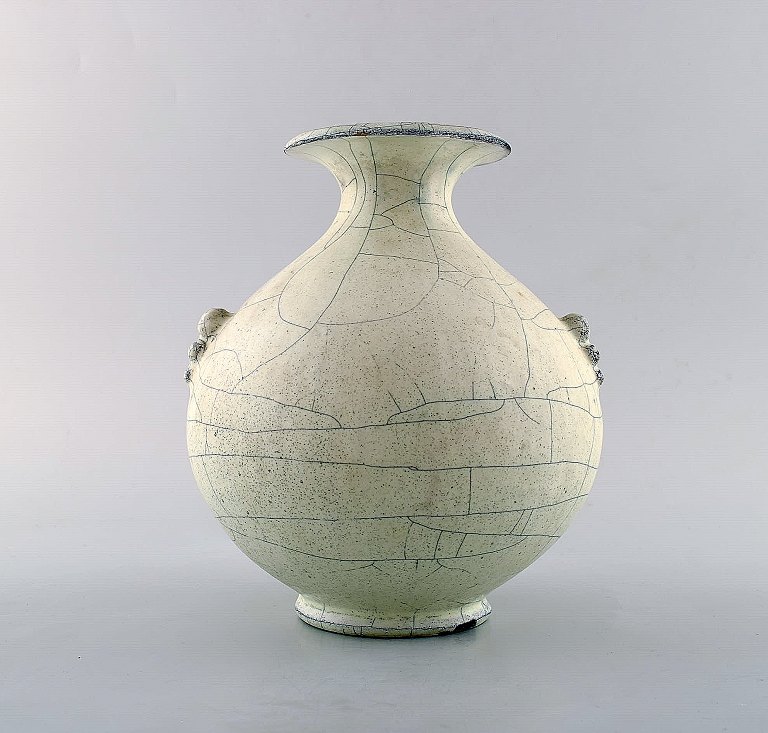 Svend Hammershøi for Kähler, Denmark. Vase in glazed stoneware. Beautiful gray 
black double glaze. 1930