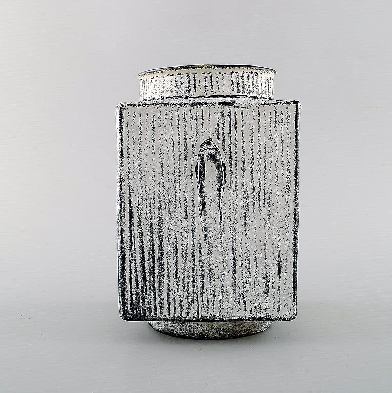 Svend Hammershøi for Kähler, Denmark. Vase in glazed stoneware. Beautiful gray 
black double glaze. 1930 / 40