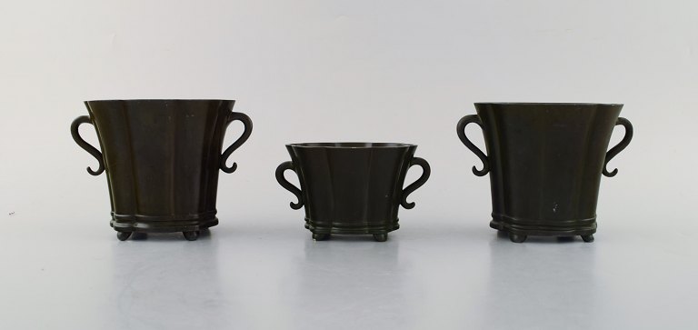 Just Andersen. Three vases in disko metal. 1940