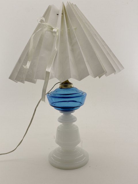 Opalini oil lamp with blue container changed to electricity.