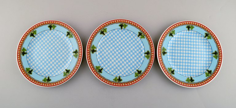 Gianni Versace for Rosenthal. Three "Blue Ivy Leaves" plates. Late 20th century.
