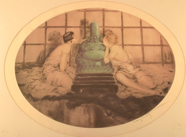 Louis Icart (1888-1950). Radering på papir. Kvinder og buddha. 1920/30
