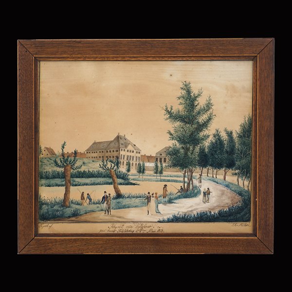 I. C. Møller: Landscape, Copenhagen. Watercolor. Signed and dated 2nd may 1813. 
Visible size: 23x29cm. With frame: 28x34cm