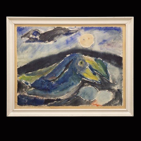 Carl-Henning Pedersen, 1913-2007, watercolor. "Birds over the Sea", Greece. 
Signed and dated 1951. Visible size: 39x52cm. With frame: 49x62cm