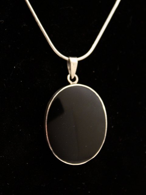 Sterling silver necklace  with pendant  onyx In sterling silver mounting.