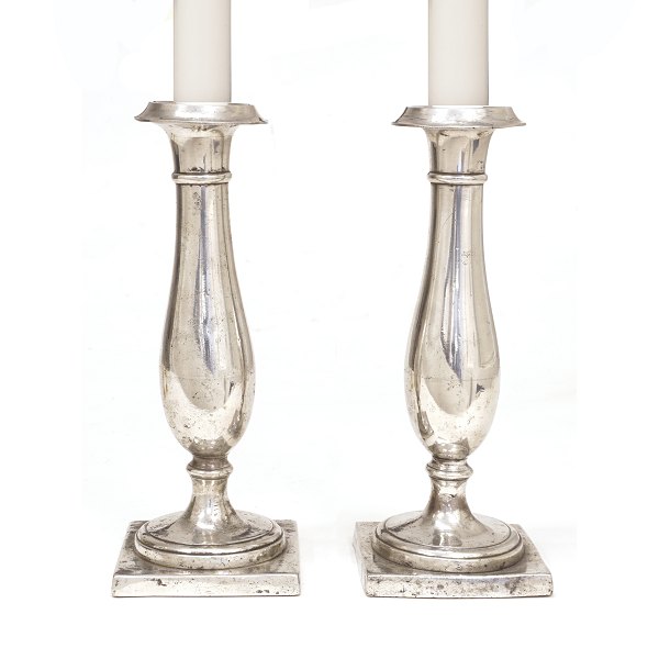 A pair of 19th century pewter candlesticks. Denmark circa 1830. H: 22cm