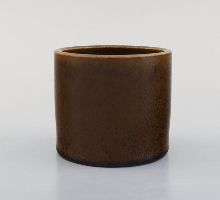 Stig Lindberg for Gustavsberg Studiohand. Vase in glazed ceramics. Beautiful 
glaze in brown shades. Dated 1956.
