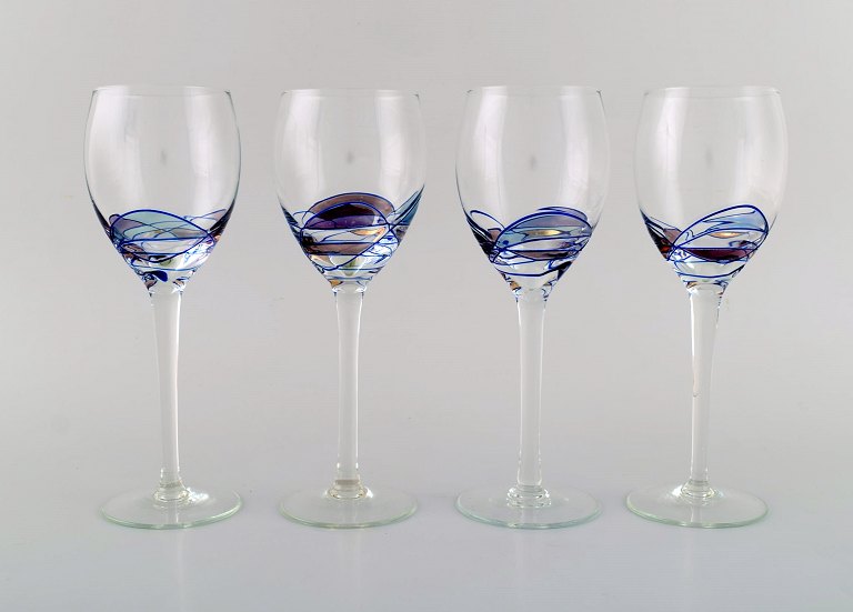 Papillon / Casa Grande, Tiffany. Four mouth-blown wine glasses. 1980