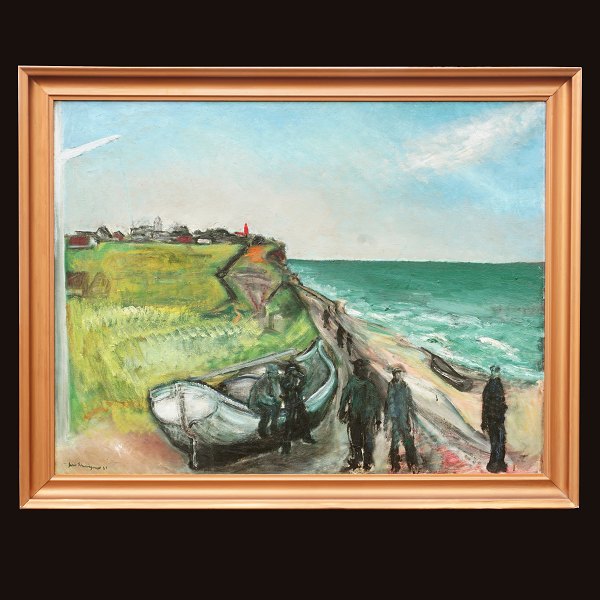 Jens Søndergaard, 1895-1957, Öl auf Leinen. "Bovbjerg Strand". Signiert und 
datiert 1929. Lichtmasse: 76x99cm. Mit Rahmen: 89x112cm