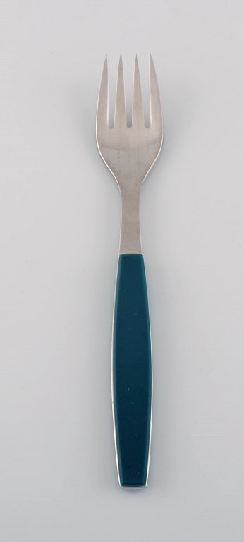 Henning Koppel for Georg Jensen. Strata dinner fork in stainless steel and green 
plastic. 1960 / 70s. 2 pcs in stock.
