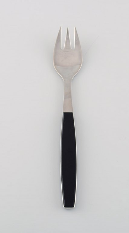 Henning Koppel for Georg Jensen. Strata breakfast fork in stainless steel and 
black plastic. 1960 / 70s. 12 pcs in stock.
