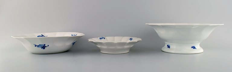 Three Royal Copenhagen Blue flower angular bowls.
