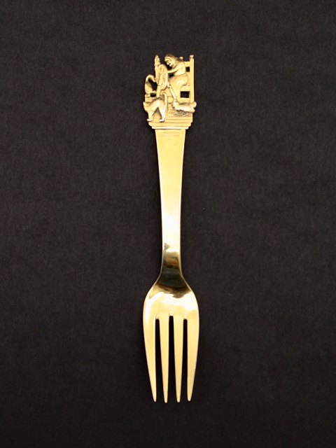 H C Andersen "Spinderokken" children fork gilded silver