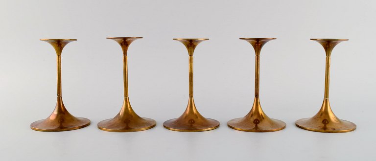 Max Brüel for Torben Ørskov. Five Hi-Fi brass candlesticks. Danish design, 
1960s.
