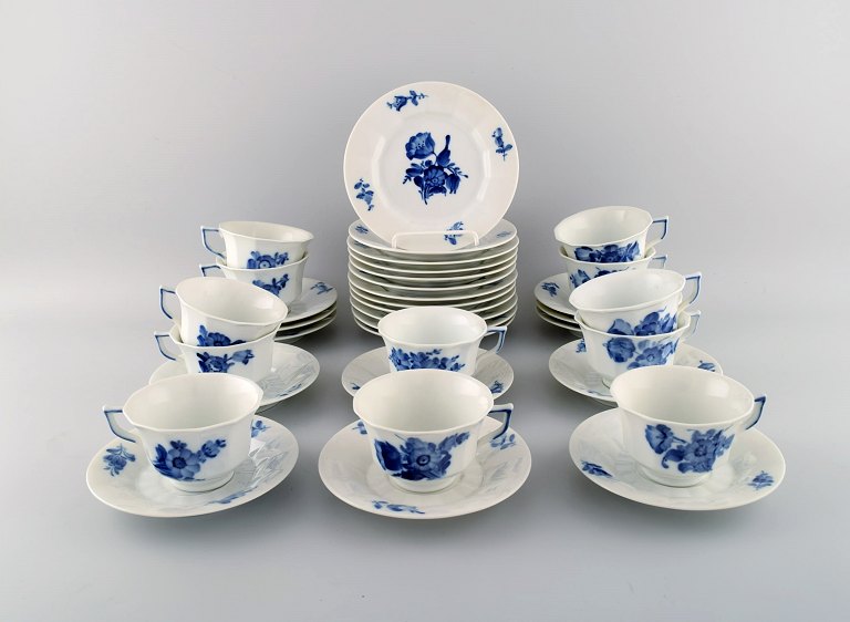 Royal Copenhagen blue flower angular. Twelve coffee cups with saucers and twelve 
plates. Model number 8608.
