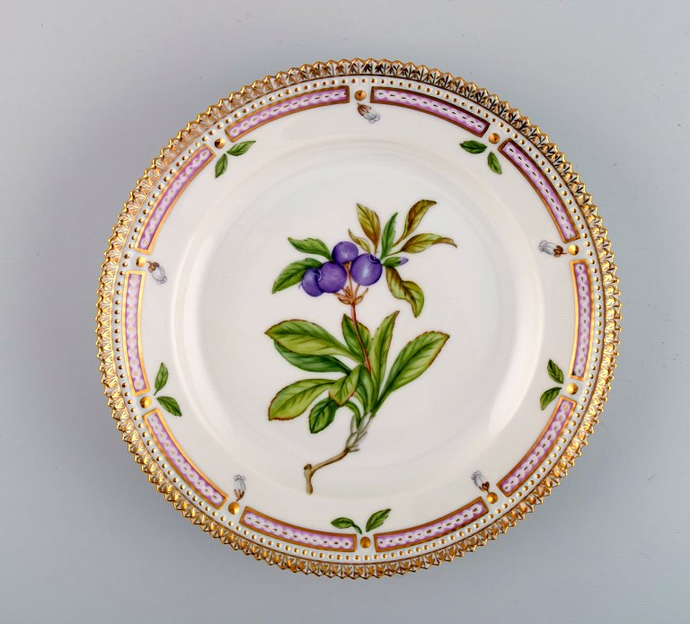 Royal Copenhagen Flora Danica salad plate in hand-painted porcelain with flowers 
and gold decoration. Model number 20/3573.
