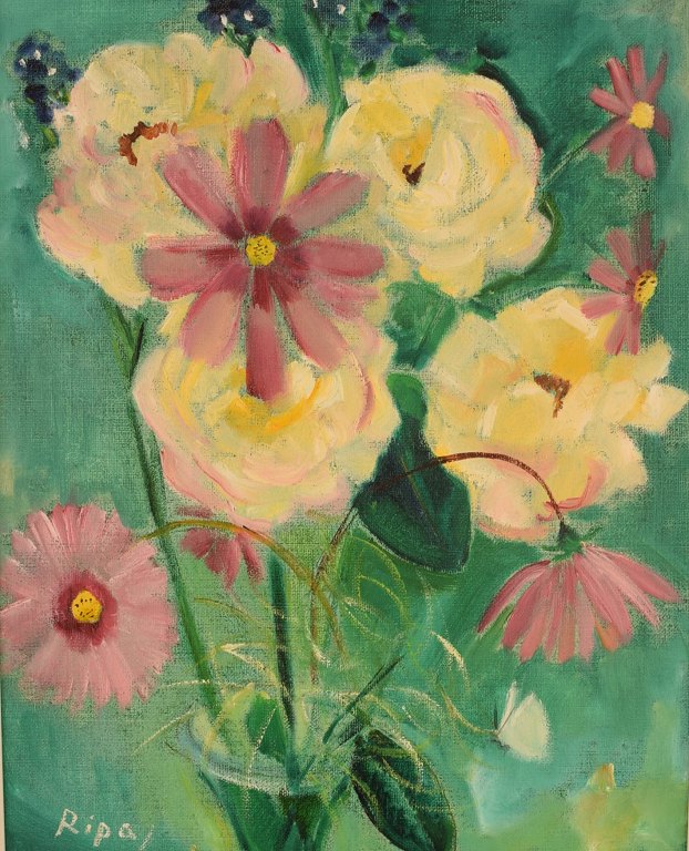 Hans Ripa (1912-2001), Swedish artist. Oil on canvas. Arrangement with flowers. 
Dated 1975.
