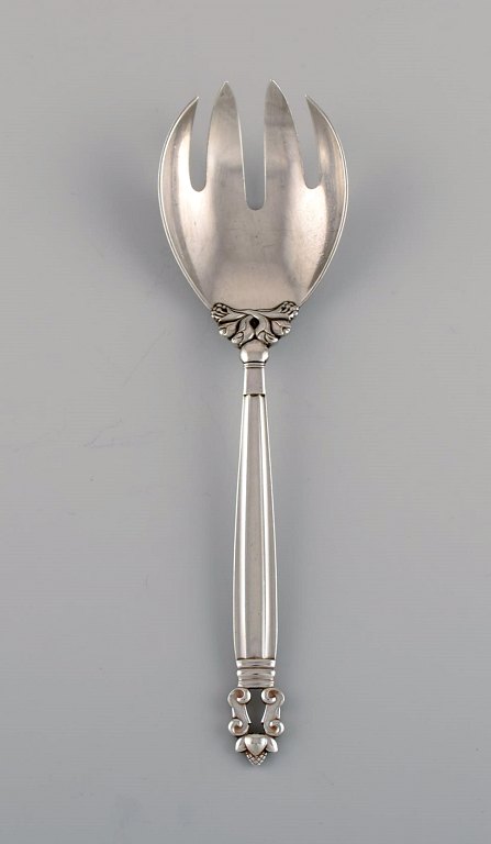 Georg Jensen Acorn salad serving fork in sterling silver.
