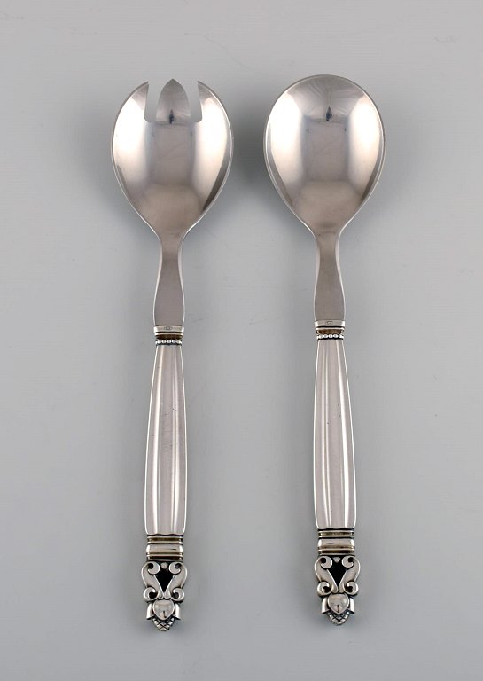 Georg Jensen Acorn salad set in sterling silver and stainless steel.
