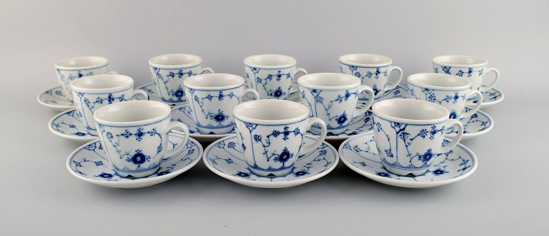 Twelve Bing & Grondahl Blue Fluted Hotel Coffee cups with saucers. Model number 
744.
